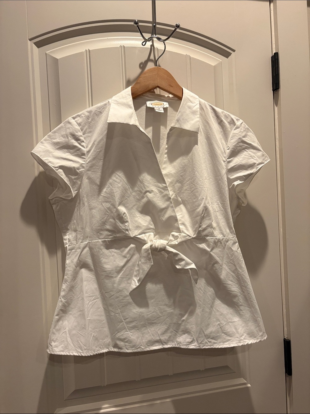 Talbots White Tie-Front Short Sleeve Blouse